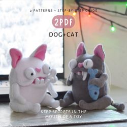 Digital download. Dog and cat patterns. 2 pdfs. Sewing tutorial. DIY toy.