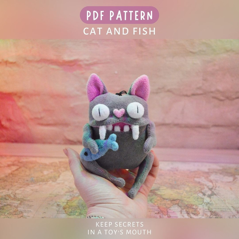 PDF Pattern For Sewing A Soft Toy Cat With Fish DIY Toy Tutorial For You To Follow 1