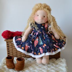 Waldorf Doll Girl 12"(30cm) - Ready To Ship Steiner Soft Doll- Rag Doll - Unique Baby Gift
