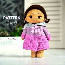 Doll jacket pattern for doll 8 inches, doll clothes pattern, doll coat pattern