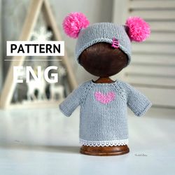 Knit doll pattern for 8 inch doll dress and hat