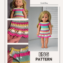 Doll dress pattern, crochet doll dress for 15" (38 cm) high doll