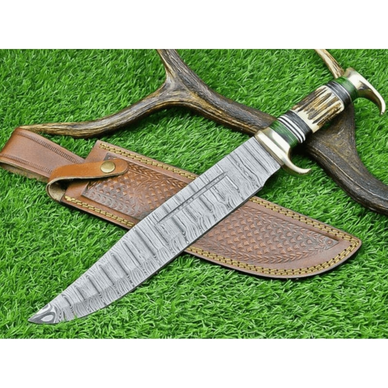 Steel Survival Blade Stag Antler Handle Full Tang Outdoor Knife Gift With Leather Sheath BF GIFT 0