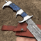 Steel Survival Knife Forged Blade With Blue Pakka Wood Handle Full Tang Outdoor Weapon With Leath