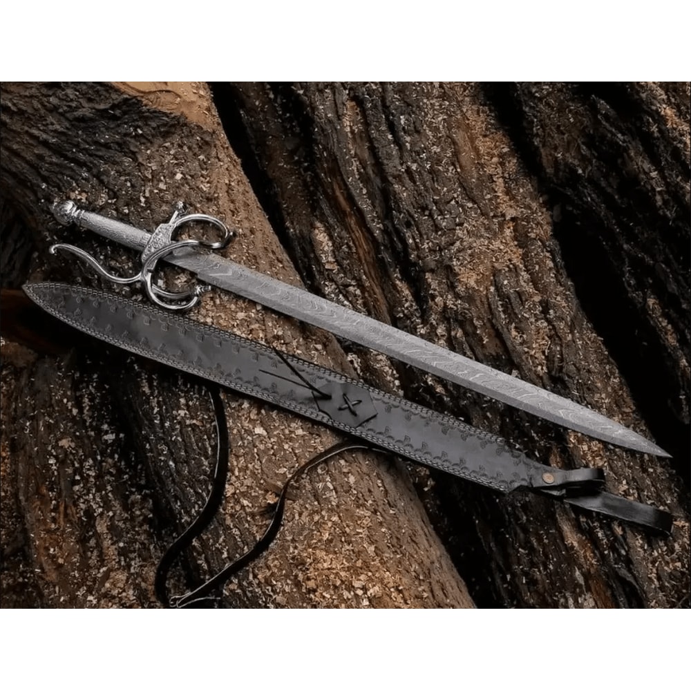 Handcrafted Viking Sword Twisted Pattern Damascus Steel With Leather Sheath Decorative Damascus 2