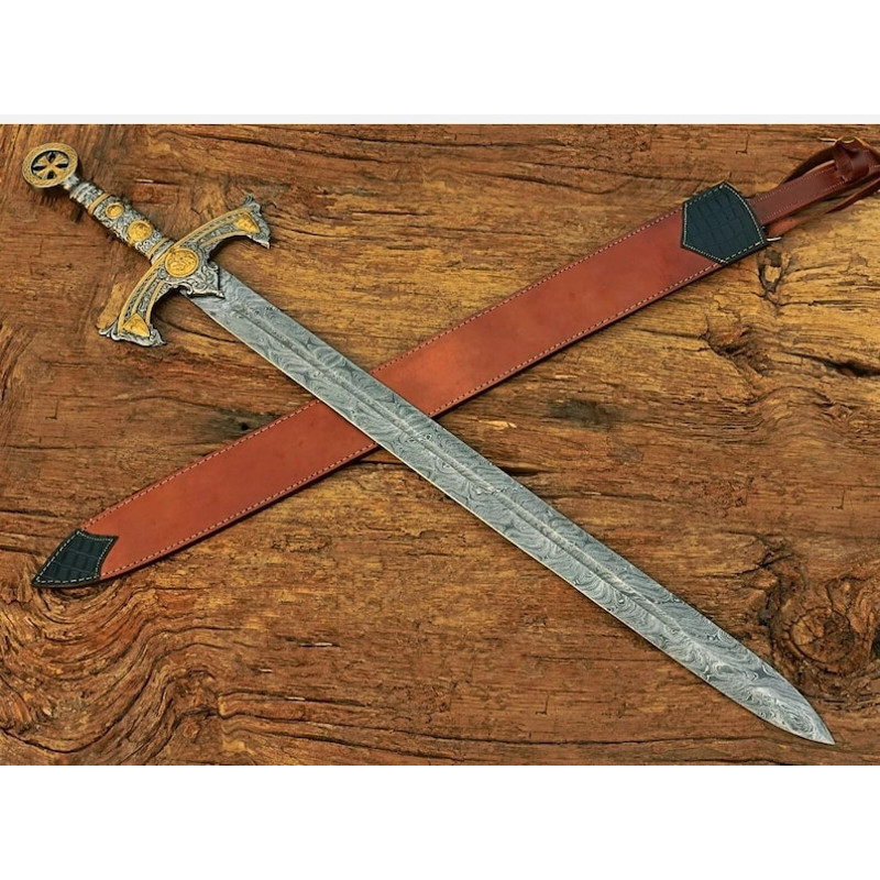 Handmade Templar Knights Sacred Holy Longsword Ornate Full Length Steel Sword| Medieval Sword With Leather Sheath