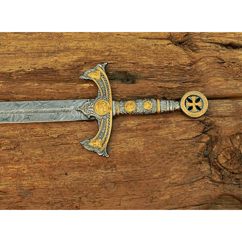 Handmade Templar Knights Sacred Holy Longsword Ornate Full Length Steel Sword| Medieval Sword With Leather Sheath