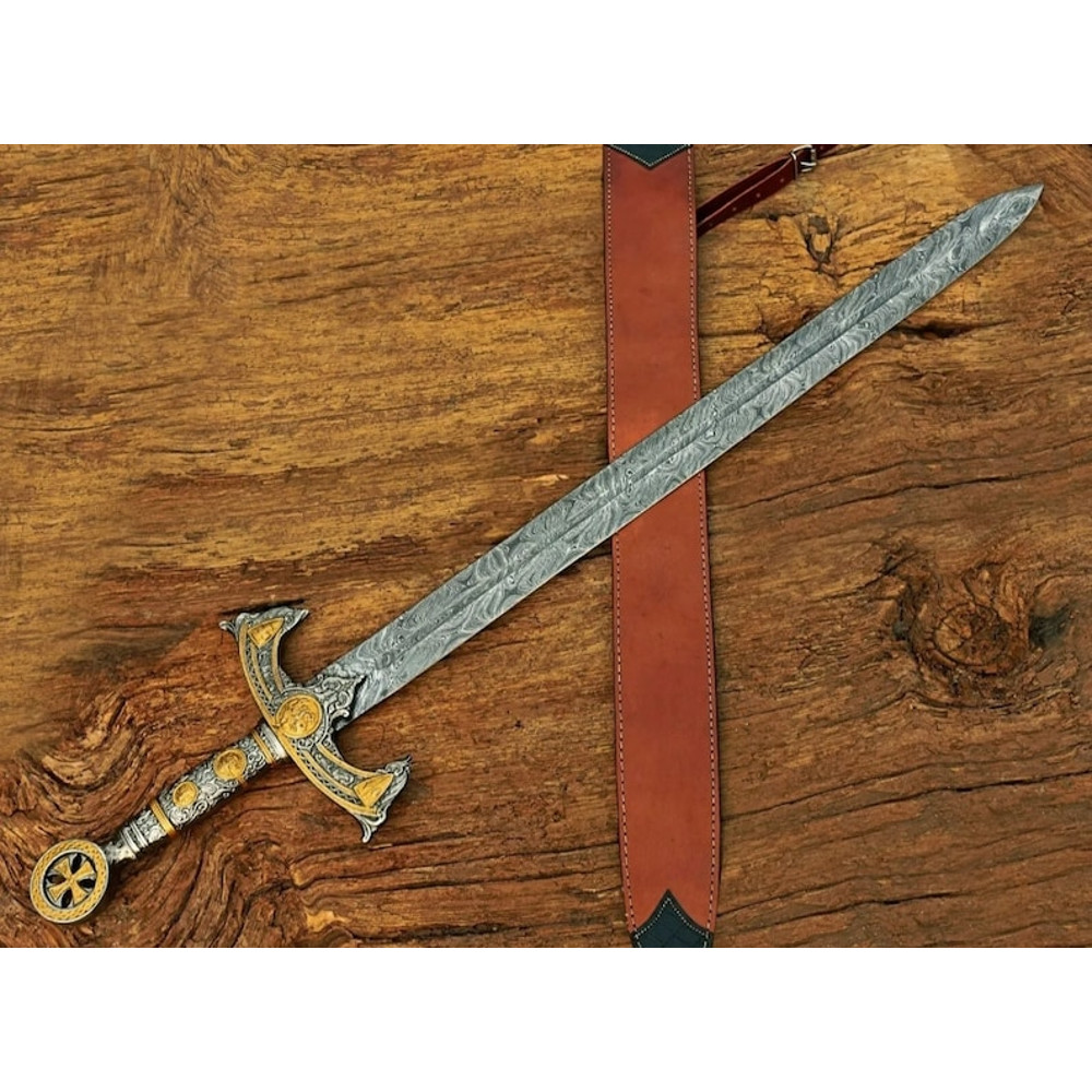 Handmade Templar Knights Sacred Holy Longsword Ornate Full Length Steel Sword| Medieval Sword With Leather Sheath