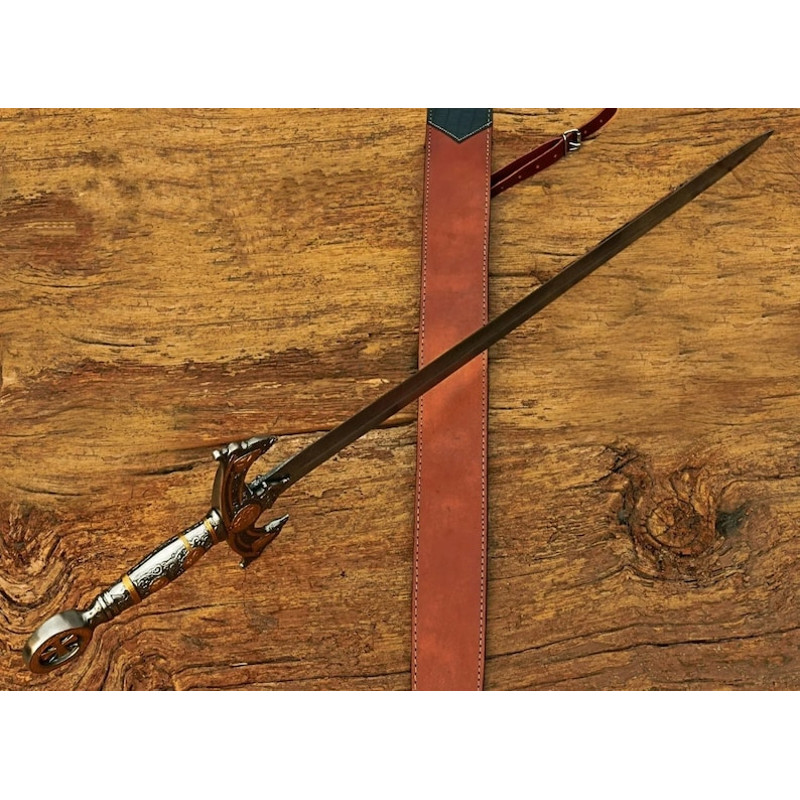Handmade Templar Knights Sacred Holy Longsword Ornate Full Length Steel Sword| Medieval Sword With Leather Sheath