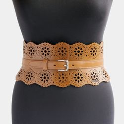 Genuine leather belt for women. Wide leather belt.
