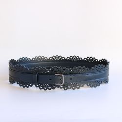 Genuine leather waist belt for women. Wide leather belt.Handmade.