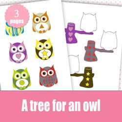 Educational game for children. A tree for owls.PDF. digital download