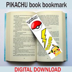 pikachu book bookmark digital download