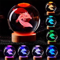 3D Axolotl laser engraved Crystal Ball coloured night light,girlfriend classmate wife children birthday gift home decora