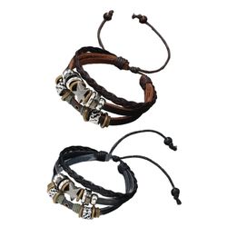 Vintage Leather Bracelet Punk Star Beaded Wristband MultiLayer Leather Bracelet Jewelry Punk Wrap Bracelet for Women Men
