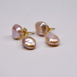 Women's Earrings Pink Natural Freshwater Pearl Pendant Baroque Handmade Fashion Jewelry