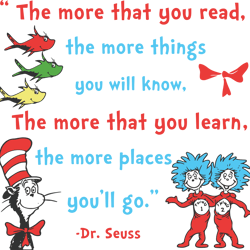 The more that you read, the more things you will know. the more that you learn, the more places you'll go Dr Seuss Svg