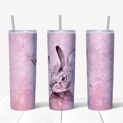 Pink Glitter Rabbit Tumbler Wrap PNG, Valentine Tumbler Png, Tumbler Wrap, Skinny Tumbler 20oz Design Digital Download