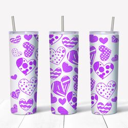 Purple Sketched Hearts Tumbler Wrap PNG,Valentine Tumbler Png, Tumbler Wrap, Skinny Tumbler 20oz Design Digital Download