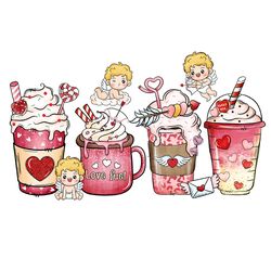 I Love You Cupid Valentine PNG, Valentine Coffee Png, Valentine Png, Latte Drink Png, Love XOXO Png, Latte Iced Png