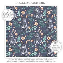 Cute Rabbits. Easter Bunny. Seamless Pattern for Graphic Design, Digital Download, Scrapbooking and Crafting Projects