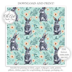 Cute Rabbits. Easter Bunny. Seamless Pattern for Graphic Design, Digital Download, Scrapbooking and Crafting Projects