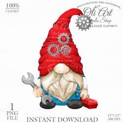 Gnome Mechanic Clip Art. Profession. Gnome Images. Gnomes Graphics. Cute Gnome PNG. Gnome Digital Download