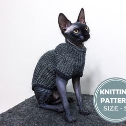 Cat's blackwhite sweater Size S Knitting Pattern PDF