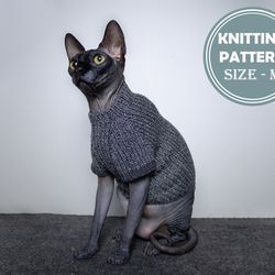 Cat's blackwhite sweater Size M Knitting Pattern PDF