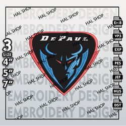 DePaul Blue Demons Embroidery Designs, NCAA Logo Embroidery Files, NCAA DePaul Machine Embroidery Pattern.