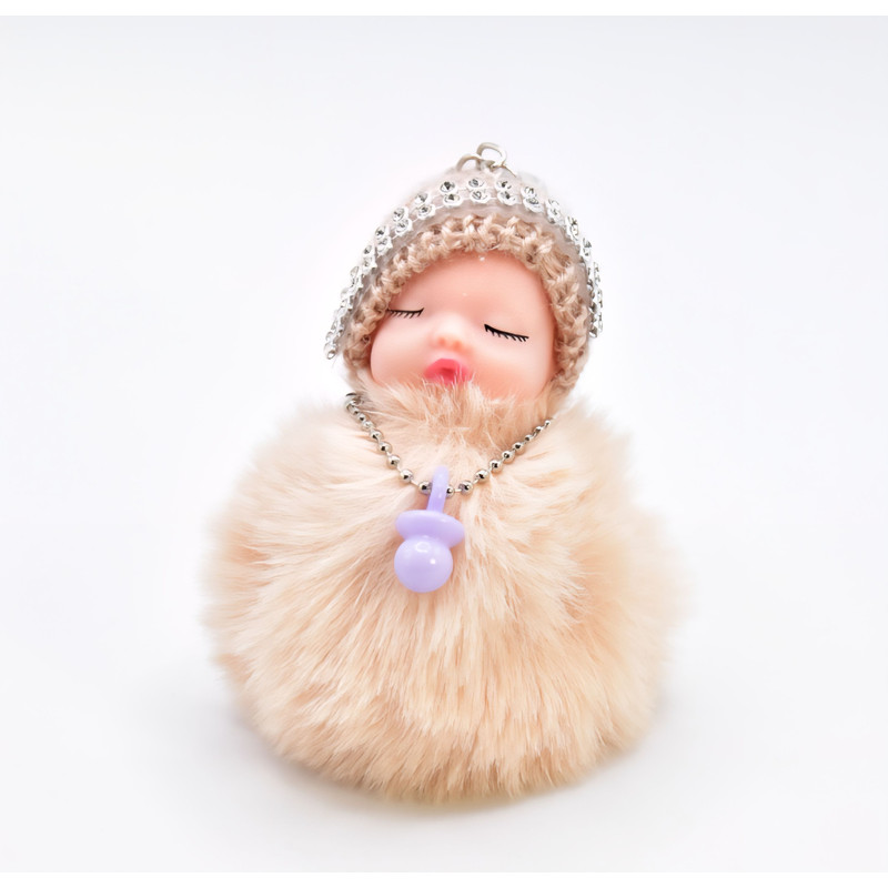 Pompom Sleeping Baby Doll Keychain Brand New 0