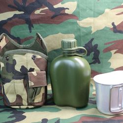 us army flask military bottle soldier drink jar canteen with cover, new