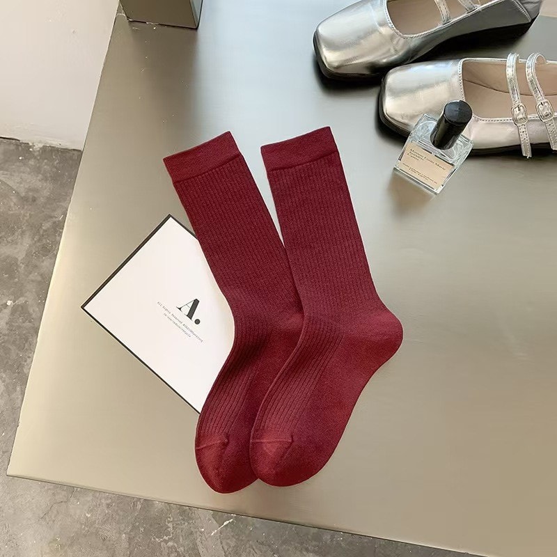 Women Summer Thin Striped Angola Red Pile-up Socks Soft Comfortable Casual Stacked Socks for School New Trendy Ankle