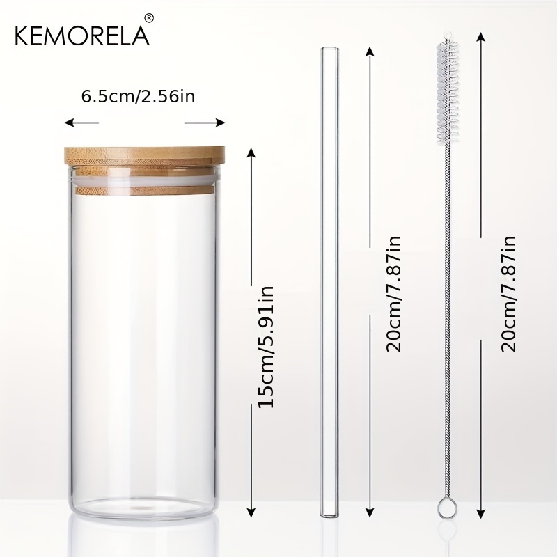 Drinking Glasses with Bamboo Lids and Straws, Borosilicate Glass Tumbler Cups, Tall Clear Iced Coffee Cups