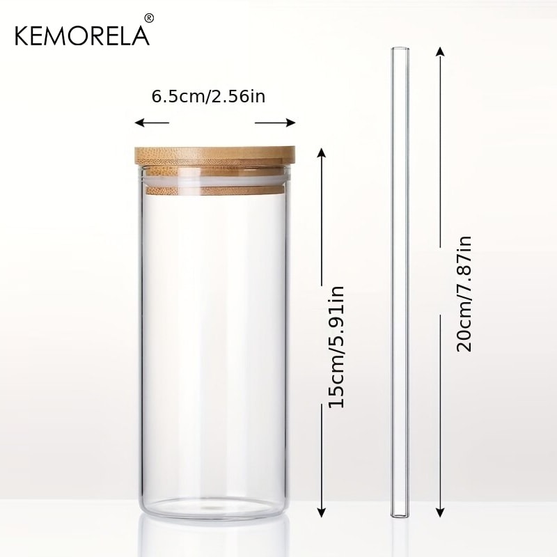 Drinking Glasses with Bamboo Lids and Straws, Borosilicate Glass Tumbler Cups, Tall Clear Iced Coffee Cups