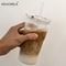 Ribbed Glass Tumblers With Lids And Straw Large Capacity Coffee Cup For Iced Americano Juice Coke B 4