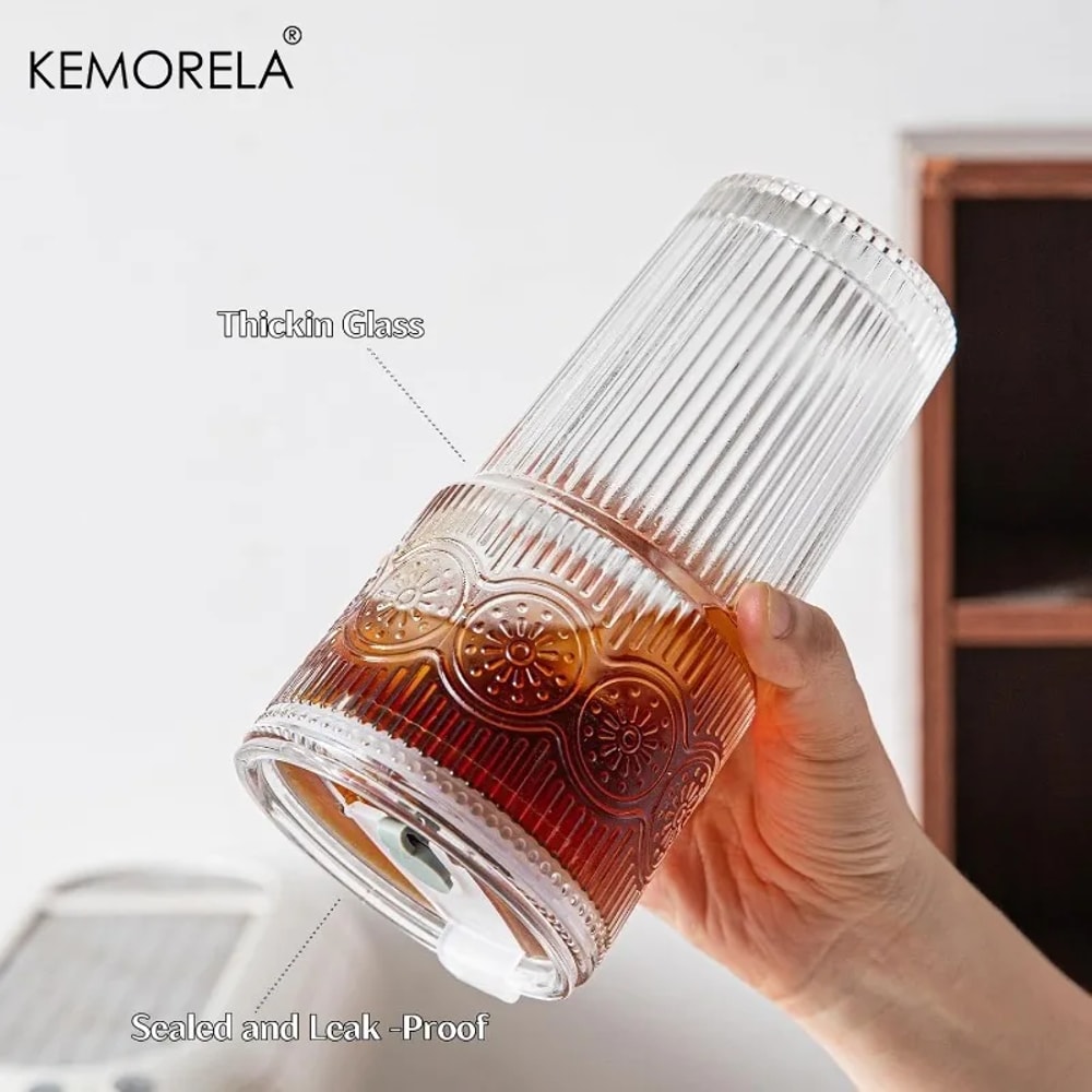 Floral Glass Coffee Cup With Lid And Straw Transparent Tumblers For Juice And Coffee Drinkware Mugs 3