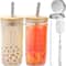 Reusable Boba Tea Cups, Glass Tumblers with Lids and Straws, Mason Jar Drinking Glasses for Iced Coffee
