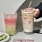 Cute Glass Tumbler With Straw And Lid Transparent Bubble Tea Cup Iced Coffee Juice Tea Glass Letter 0