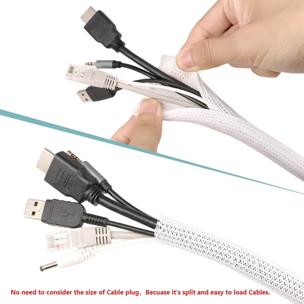 Braided Insulated White Self Closed Cable Sleeve Loom Split Wrap Wire Organizer 3