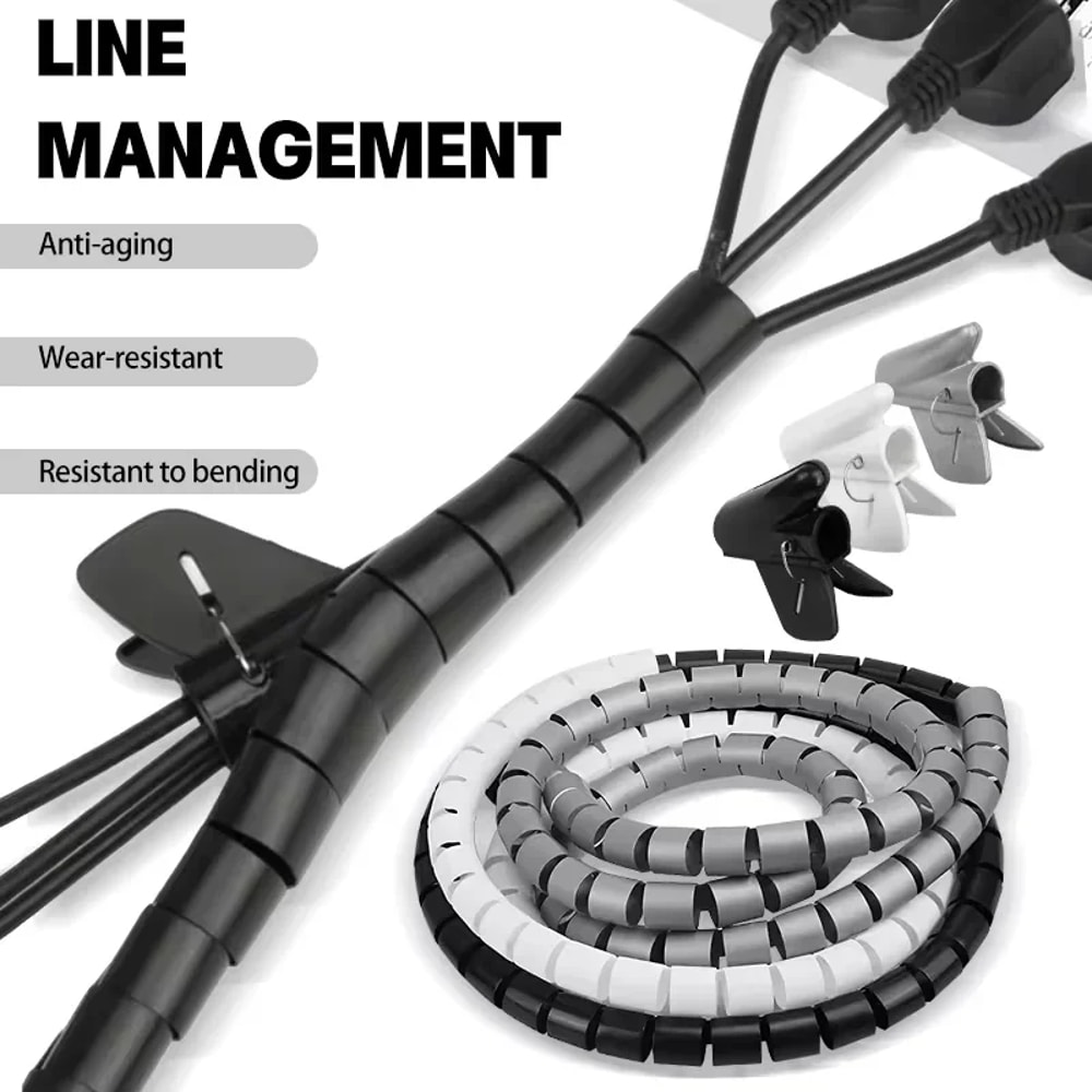 Wire Wrap Cable Management System Desk Organizer For Office PC TV Flexible Cord Tube Sleeve 0