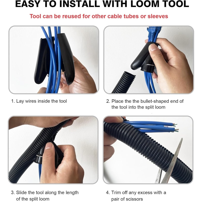 Flexible Wire Covers Flame Retardant Split Wire Loom Tubing With Installation Tool Cord Protectors 6