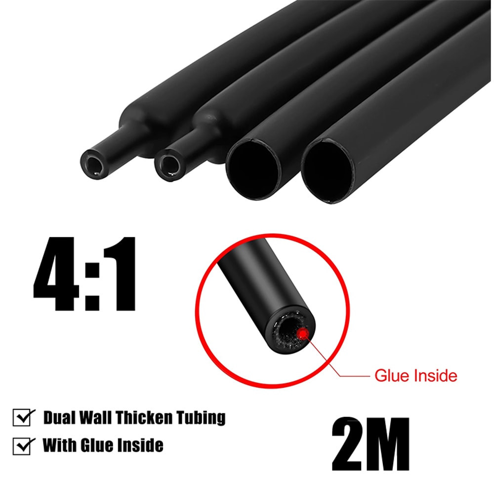 Dual Wall Insulated Heat Shrink Tubing Waterproof Adhesive Black Shrinkable Tube 0