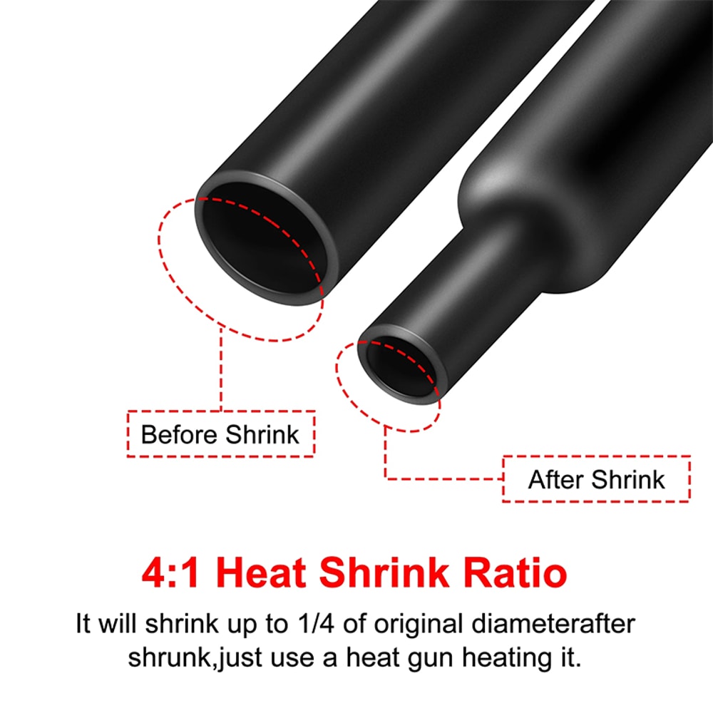Dual Wall Insulated Heat Shrink Tubing Waterproof Adhesive Black Shrinkable Tube 1