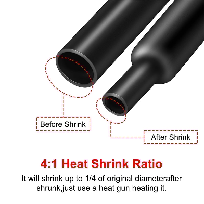 Dual Wall Insulated Heat Shrink Tubing Waterproof Adhesive Black Shrinkable Tube 1