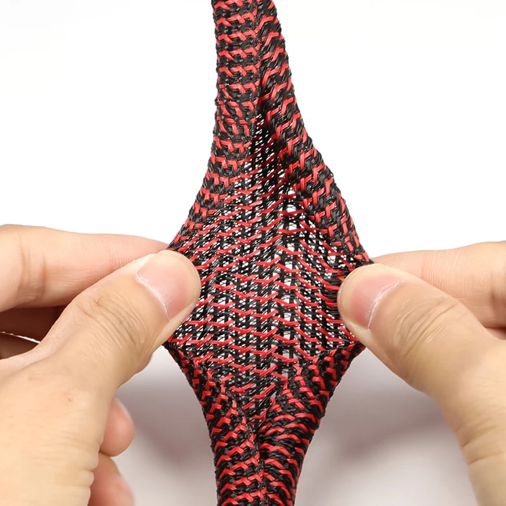 BlackRed Braided SelfClosed Cable Sleeve Insulated Auto Wire Loom Wrap Split Organize 3