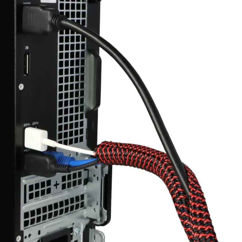 BlackRed Braided SelfClosed Cable Sleeve Insulated Auto Wire Loom Wrap Split Organize 6