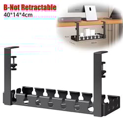 retractable under desk cable management tray 15.7"-31" wire organizer under table with clamp no drilling