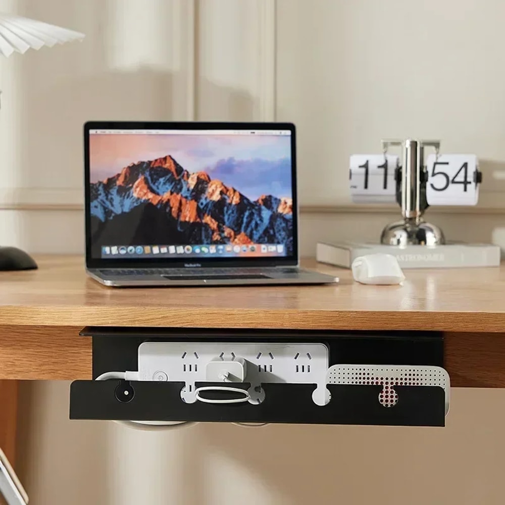 Under Desk Cable Tray with Clamp, Sturdy Power Strip Cord Holder, No Drilling, Spacious Cable Management Supplies