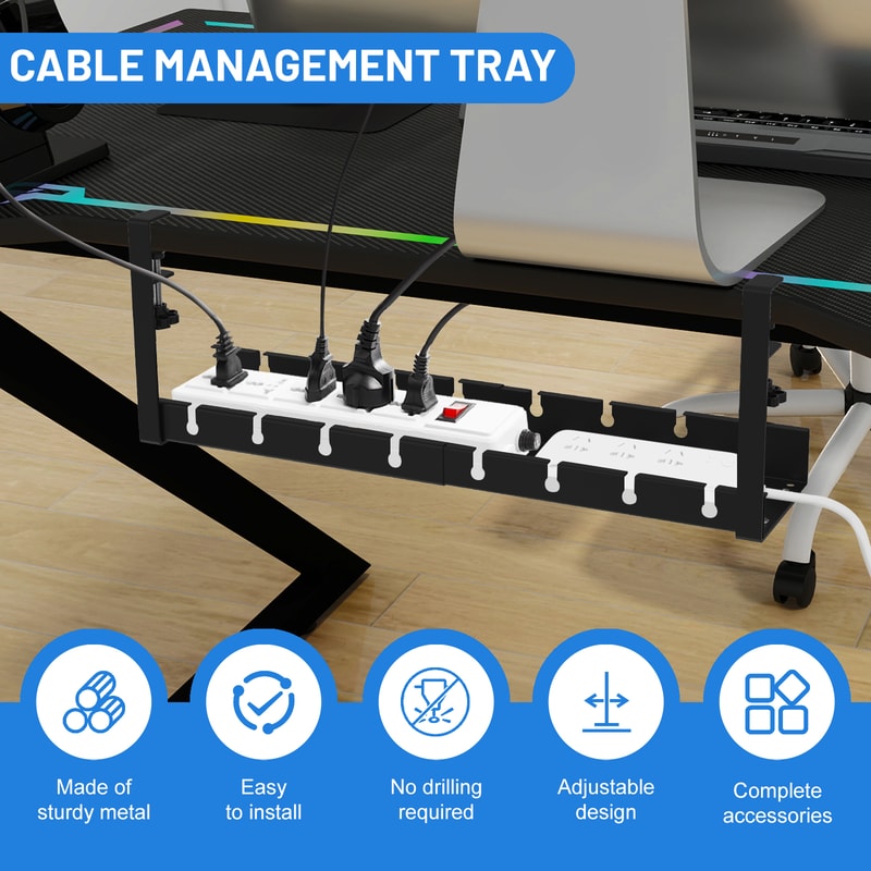 No Drilling Extendable Under Desk Cable Management Metal Tray Multipurpose Space Saving Organizer S 1